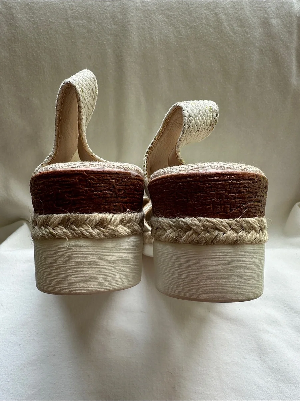 Woven Platform Slingback Sandals in Beige with Metallic Accent